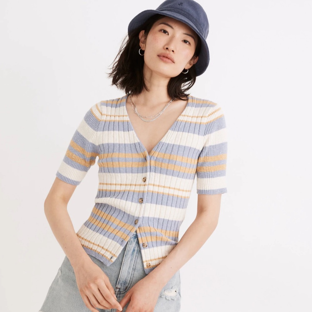 Madewell Glencrest Button-Front Sweater Tee in Stripe